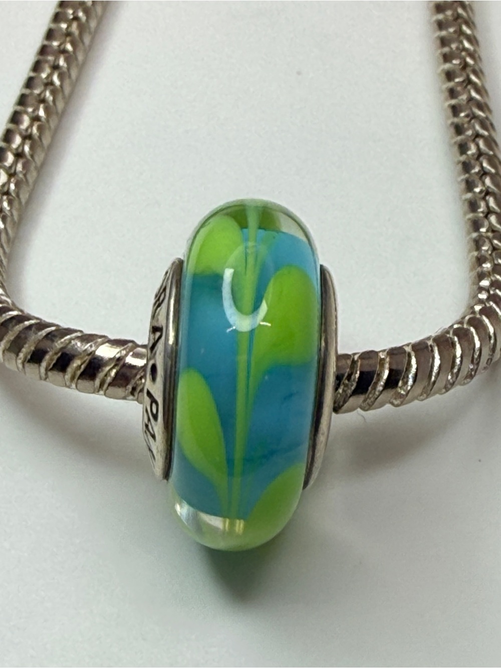 Pandora Retired Aqua & Green Swirl Murano Glass Charm 790673 ALE 925